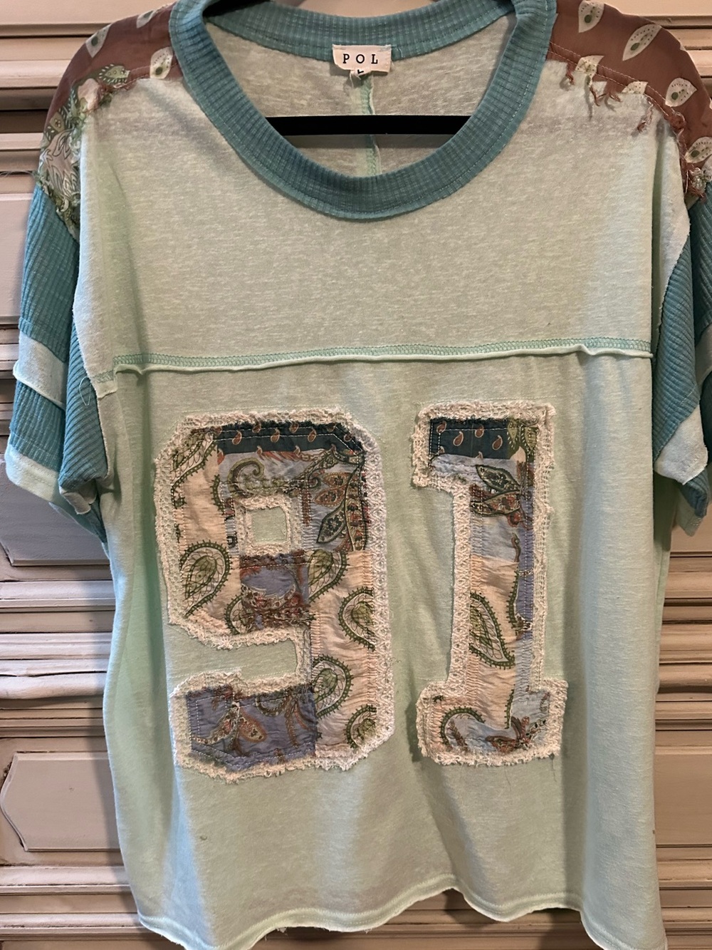 POL TOP NEW! Mint Green “91” Patch Tee